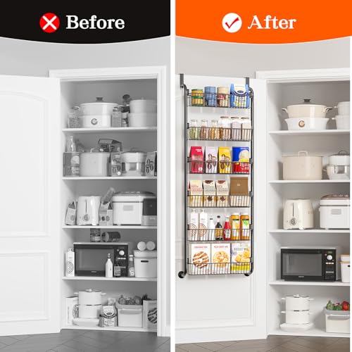 Over the Door Pantry Organizers and Storage (6-Tier / Black)