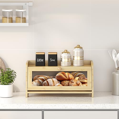 Double Layer Bread Box for Kitchen Countertop (Bamboo / 1 Tier)