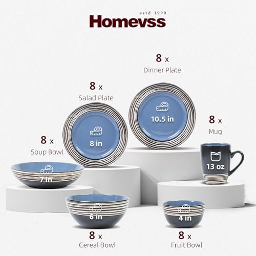 HomeVss 48 Piece Dinnerware Set (Blue / Service for 8 - 48pc Set)