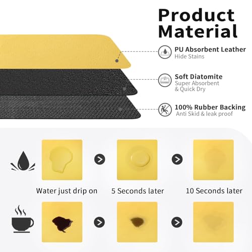 Coffee Mat Absorbent Hide Stain Rubber Backed Dish Drying Mat for Kitchen Counter (Yellow / 17" x 31.5")