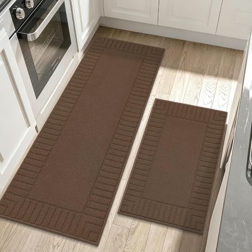 Kitchen Rugs Non Slip Washable 2PCS (Brown / 24"x35"+24"x60" (Rectangular))