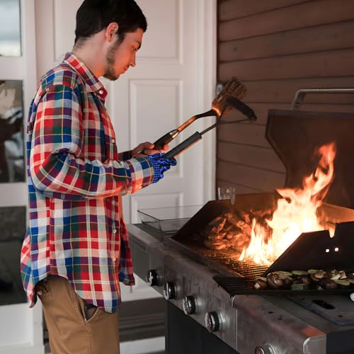 1 Pair Grill Oven Mitts (Blue-flame Pattern)
