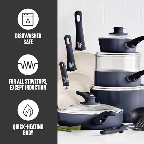 16 Piece Ceramic Nonstick Pots & Pans Cookware Set (16 Piece Cookware Set / Soft Grip / Graphite Black)