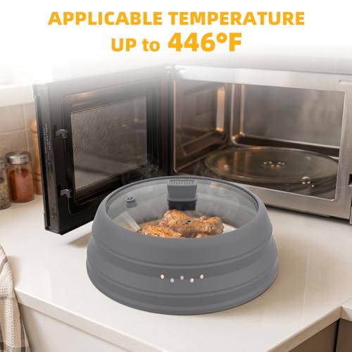Microwave Splatter Cover Glass Cover Guard Lid with Collapsible Silicone for Food Pot Plate Cover 11.8 inch Light Grey (LIGHT GREY / 11.8 inch)