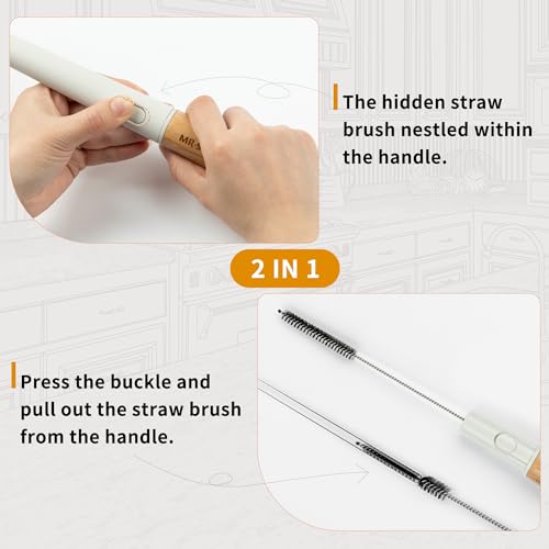 Water Bottle Brush and Straw Cleaner Brush with Long Handle (White)