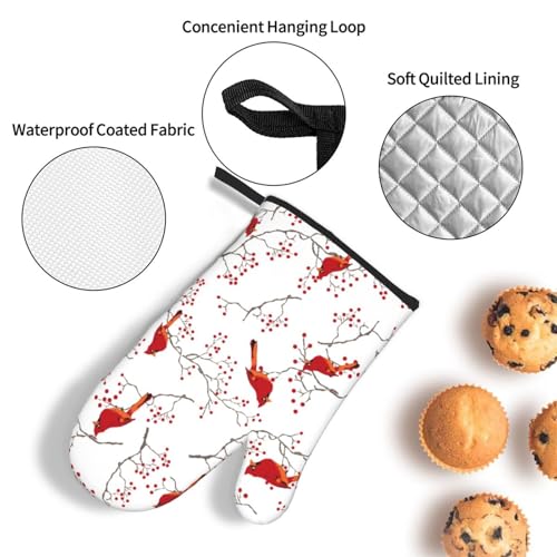 Cardinal Bird Red Berry Decor Oven Mitts and Pot Holders Sets of 3 (Cardinal Bird)
