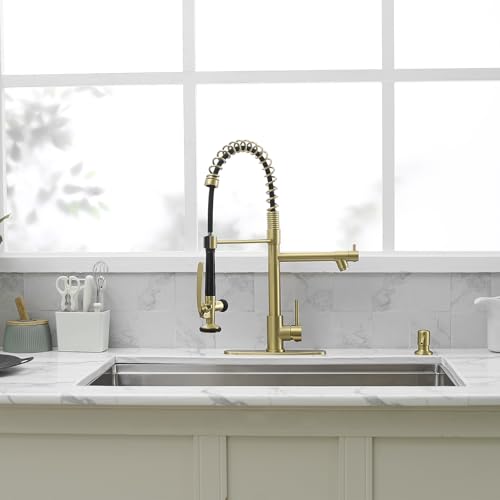 Commercial Kitchen Sink Faucet with Pull Down Sprayer Brushed Gold (Brushed Gold)