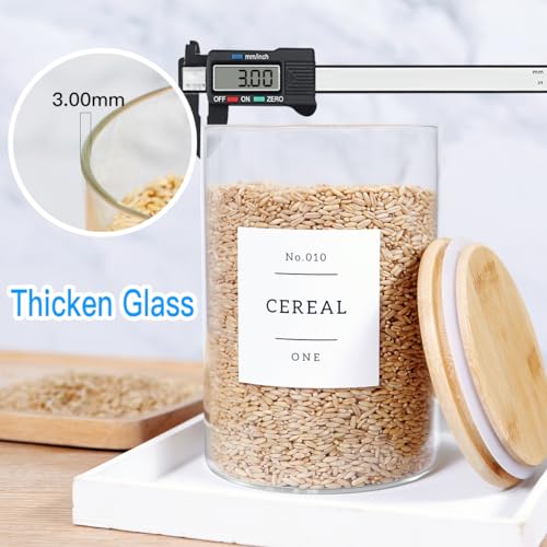 3 Pcs Glass Canisters with Airtight Bamboo Lids and 42 Kitchen Pantry Labels Preprinted (3 pack)