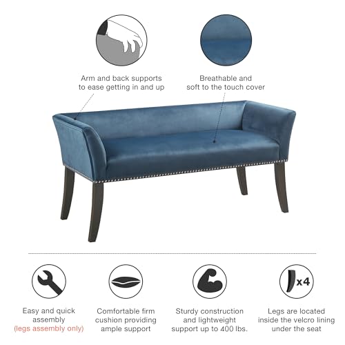 Accent Bench Upholstered with Nailhead Trim (Blue)