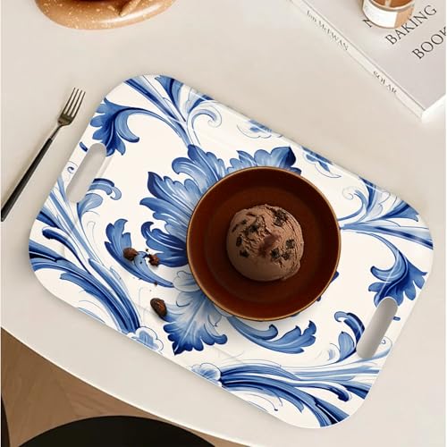 Serving Trays with Handles (Blue and White Pattern)