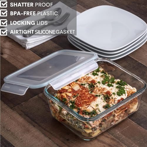 3300 ml 112 oz Large Glass Food Storage Containers with Lids (Light Blue)