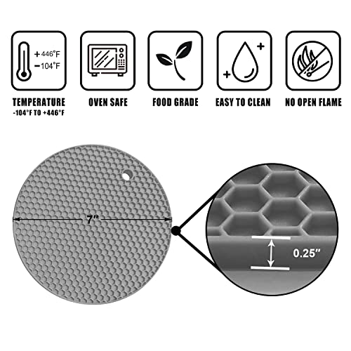 Silicone Trivet Mats (7in, 4 Grey Round)
