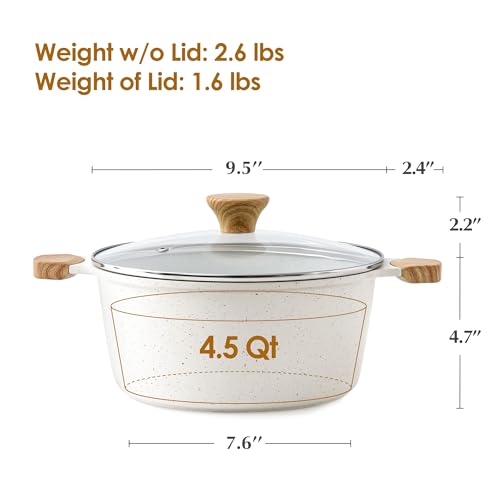 Ceramic Nonstick Stock Pot with Lid (4.5 Quarts / White)