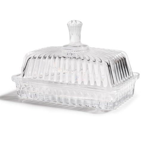 Modern Fancy Clear Glass Vintage Butter Dish with Lid for Countertop (Clear-3 / Amber/Clear)