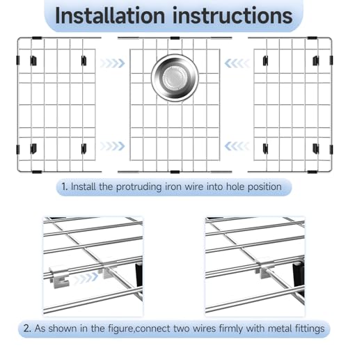 26-1/8" x 14-1/8" Stainless Steel Sink Grid, Sink Grate for Bottom (26-1/8''x14-1/8''/Rear Drain)