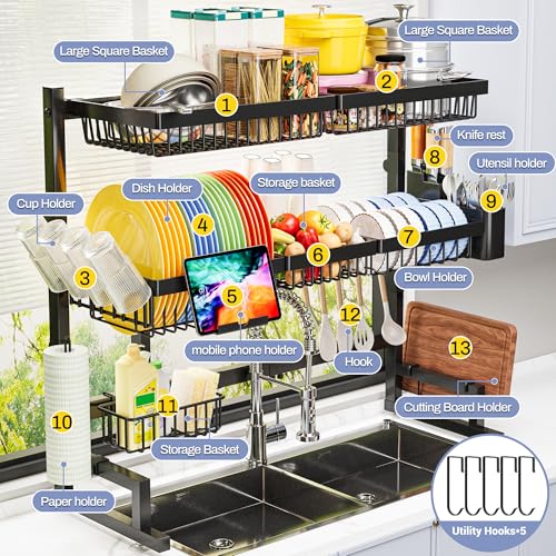 Over The Sink Dish Drying Rack (Black / 31" - 39.4"L x 12"W x 34" - 38"H)