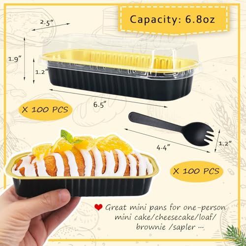 Mini Loaf Pans with Lids 100 Pack (Black / 6.8 oz)