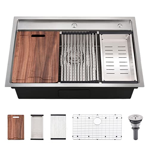 33 Inch Drop In Kitchen Sink Workstation (33"L x 22"W x 10"D / Stainless Steel (Splash Guard))