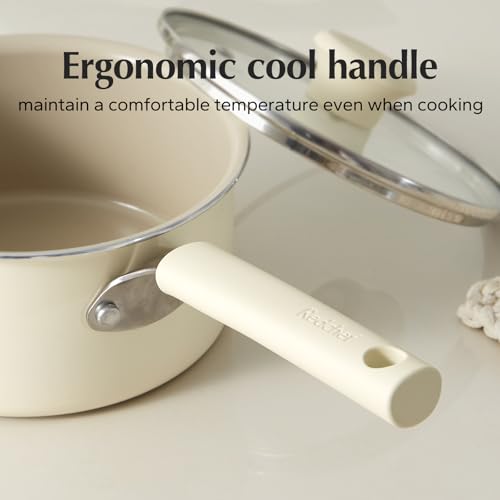 Ceramic Sauce pan with Lid (2.5 Quarts / Cream)