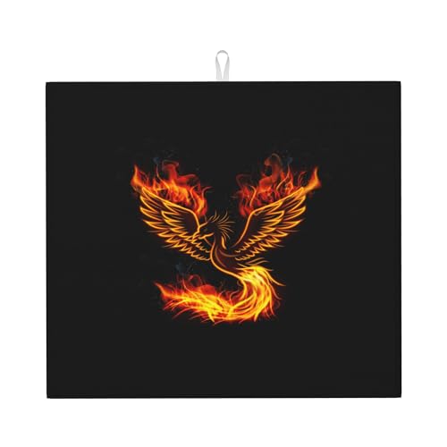 Fire Phoenix Dish Drying Mat for Kitchen Counter Washable Absorbent Reversible Microfiber Funny Drying Pad Kitchen Accessories 16x18 Inch (Phoenix / 16 x 18 inch)