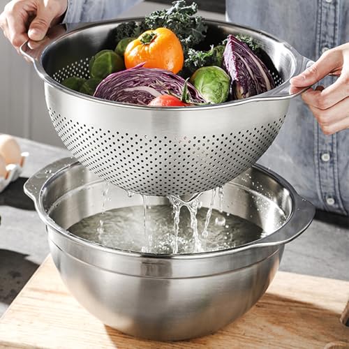 18 8 Stainless Steel Microwell Colander (3.5QT Colander+3.5QT Mixing Bowl / primary colour)