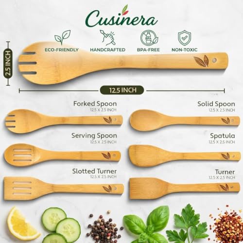 Dishwasher Safe Wooden Spoons for Cooking 6 Pc Kitchen Utensil Set