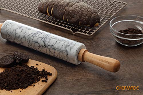 18 Inch Marble Rolling Pin with Wooden Handles and Cradle (01 - 18" Marble)