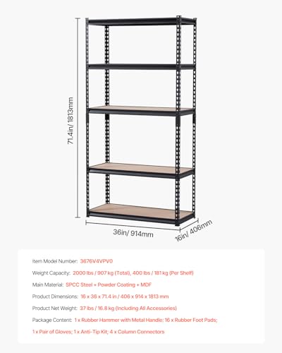 Storage Shelves (16" D x 36" W x 71.4")