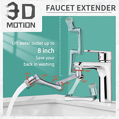 1080°Rotating Faucet Extender Double Extension (E- Silver4- Long Arm Aerator)