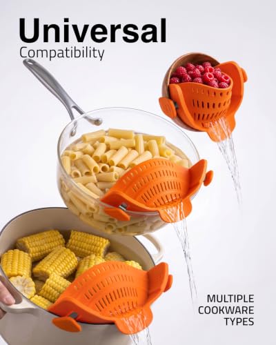 Snap N Strain Clip On Strainer for Pots and Pans (Orange)
