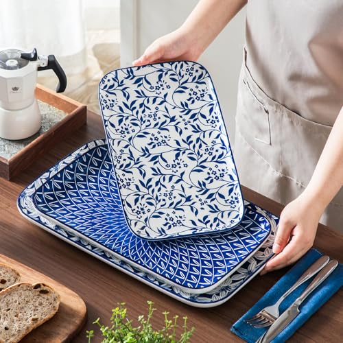 SELENE Porcelain Serving Platters Set of 3 (Vintage Blue A)