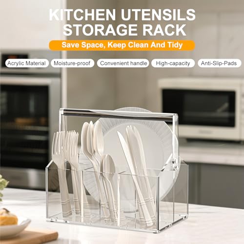 Acrylic Utensil Caddy.Silverware Organizer For Picnic Party (Clear)