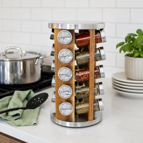20 Jar Rotating Spice Rack (Light natural wood)