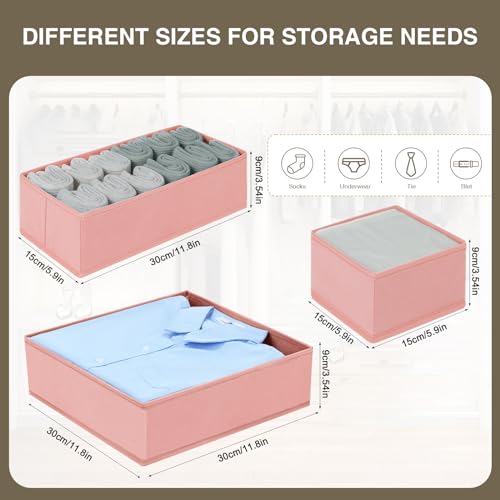 Fabric Drawer Organizer Bins (Pink / 12 Pack)