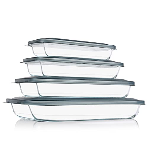 8 Pieces Glass Baking Dish with Lids (Gray)