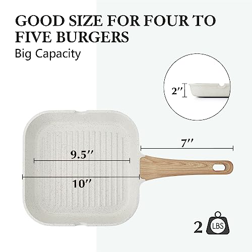 Nonstick Ceramic Grill Pan for Stove Tops (White Ceramic / 9.5 Inch)