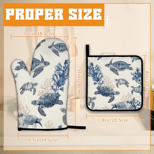 Turtle Coral Oven Mitts and Pot Holders Set (Turtle Coral)