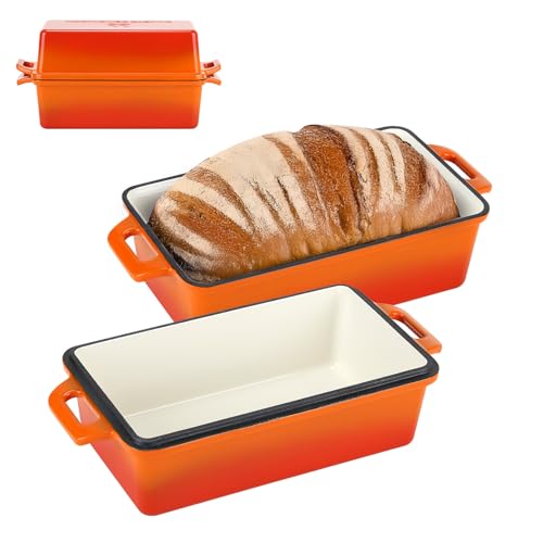 Enameled Cast Iron Loaf Pan with Lid (9"×5" Flame)
