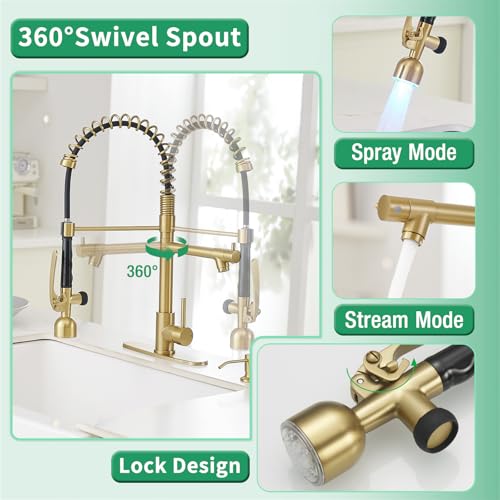 Commercial Kitchen Faucets with Pull Down Sprayer Brushed Gold LED (Gold Brushed)