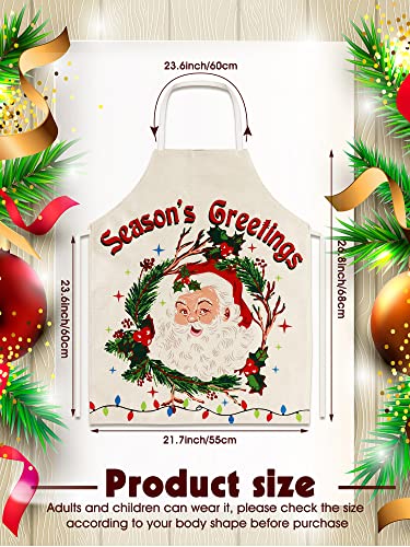 4 Pcs Christmas Aprons Adjustable Kitchen Cooking Aprons Xmas Buffalo Plaid Merry Christmas BBQ Bib for Adults (Fresh Style)