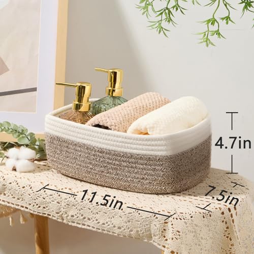 Small Storage Baskets for Organizing (3pcs-L11.5xW7.5xH4.7" / Off White/Brown)