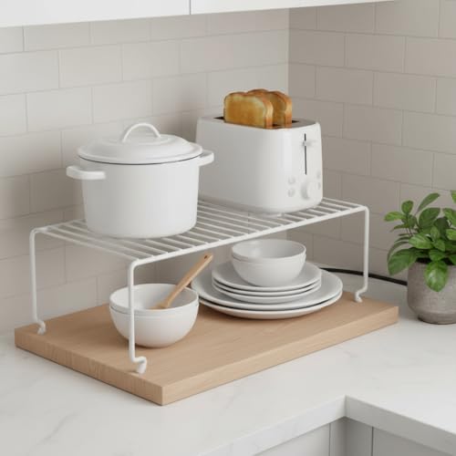 6-Pack Large (15.7x8.54inch) Multi-Level Organizer Rack, Kitchen Shelves for Spice Organization for Cabinet, Pantry Organizers and Storage, Wire Extra Shelf, Desk Organizer, Stackable, White (6-Pack / Large Stackable)