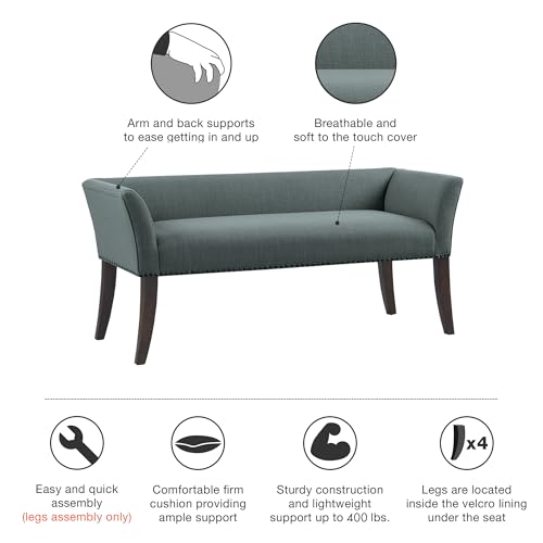Accent Bench Upholstered with Nailhead Trim (Slate Blue)