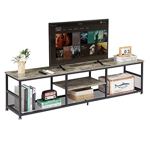 TV Stand for Televisions up to 80 Inch 70" Entertainment Center with Open Storage Shelves for Living Room (Grey +Metal / 70 Inches / N0 Power Outlets)
