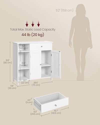 Bathroom Storage Cabinet (1 Drawer + 2 Doors + 3 Open Compartments / 11.8"D x 29.5"W x 31.5"H / White)