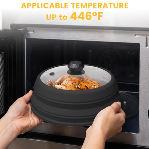 Silicone Microwave Splatter Cover Collapsible for Food Plate Bowl 10.8 inch (black / 10.8 inch)