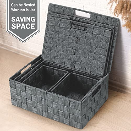 Storage Baskets with Lids (Grey / 5pack with Lids)