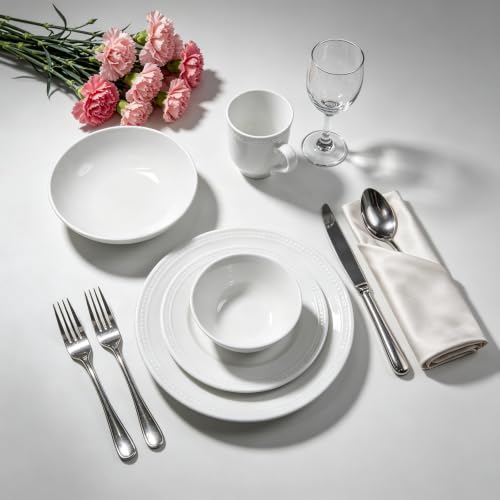 HomeVSS 20 Piece Pearl Dots Stoneware Dinnerware Set (White)