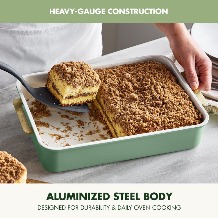 Bakeware 13" x 9" Nonstick Rectangular Cake Pan (13" x 9" Rectangular Cake Pan / Sage Green)