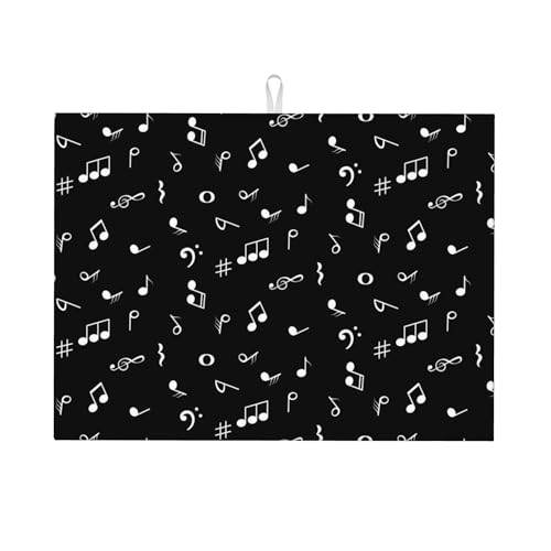 Musicial Kitchen Drying Mat Music Notes Microfiber Dish Drainer Mat for Kitchen Counter Absorbent Reusable Washable 18x24 Inch Black (Music Notes / 18 x 24 inch)